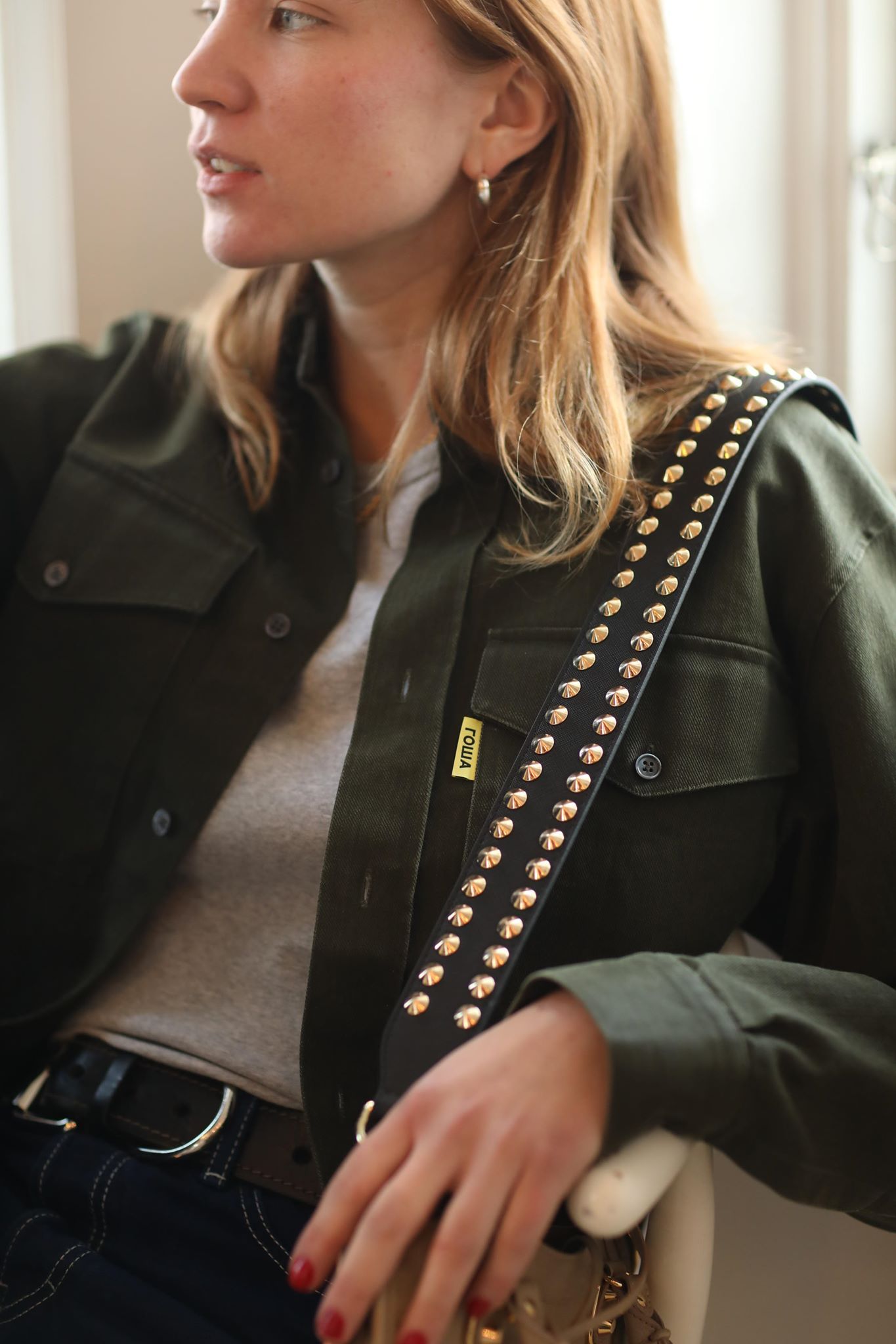 Green Double Stud Strap Gold "Short Length"