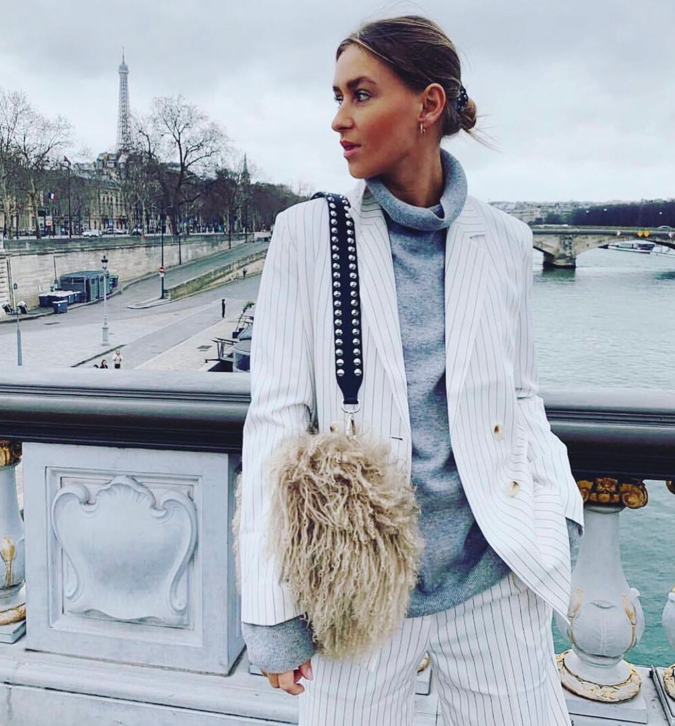 Black Double Stud Strap Silver "Regular Length"