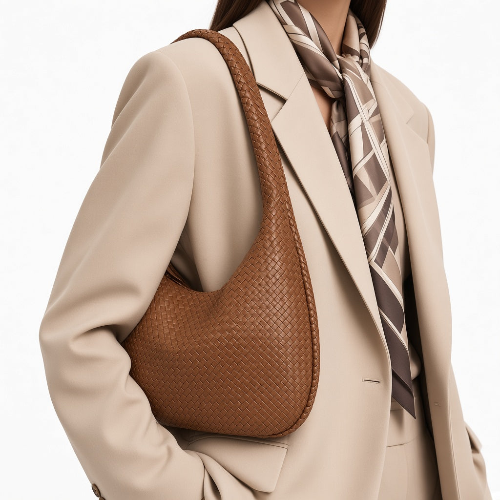 Brown Luna Braided Tote Bag