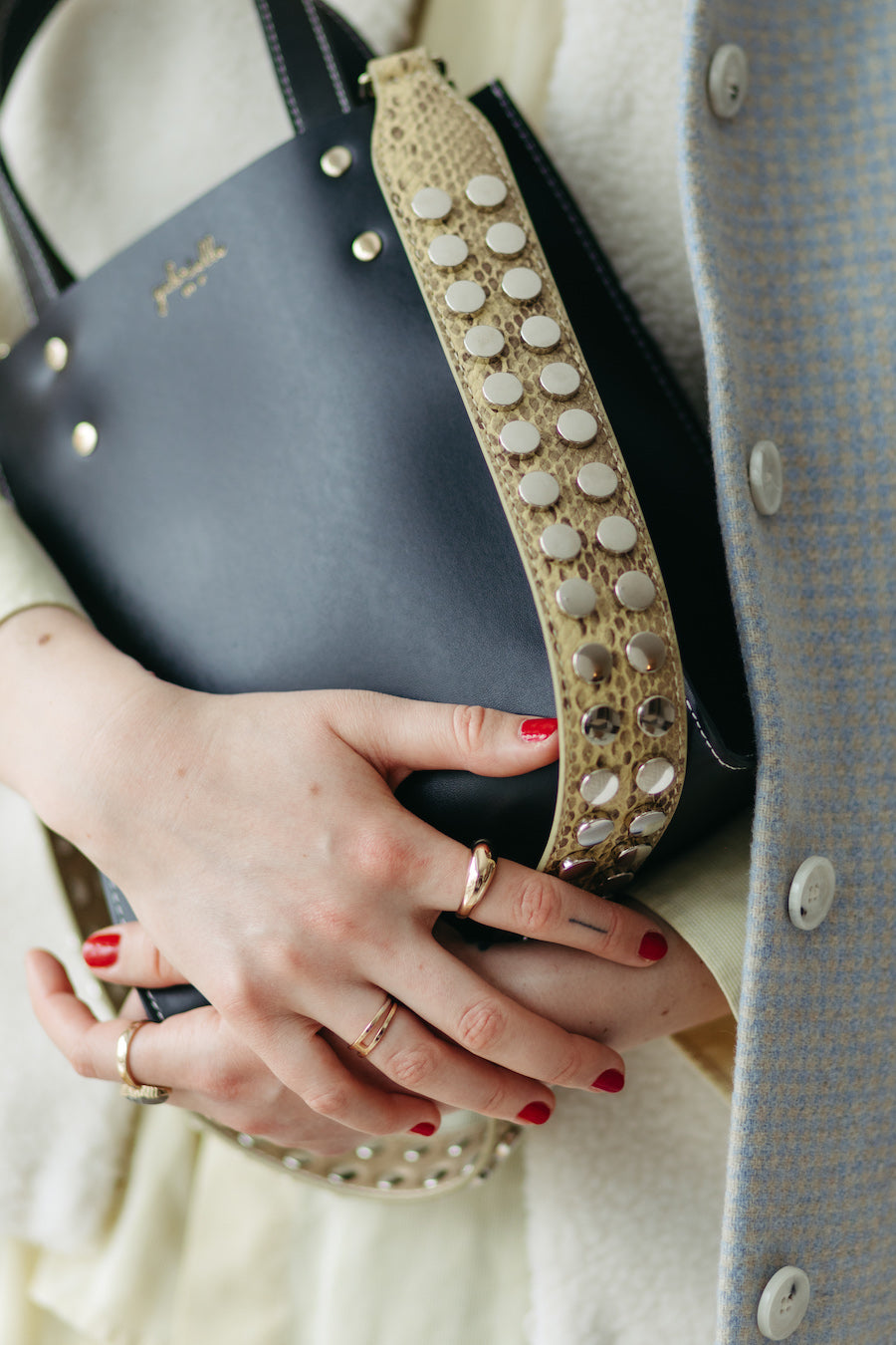 Brown Snakeskin Gold Rivets "Shoulder Strap"