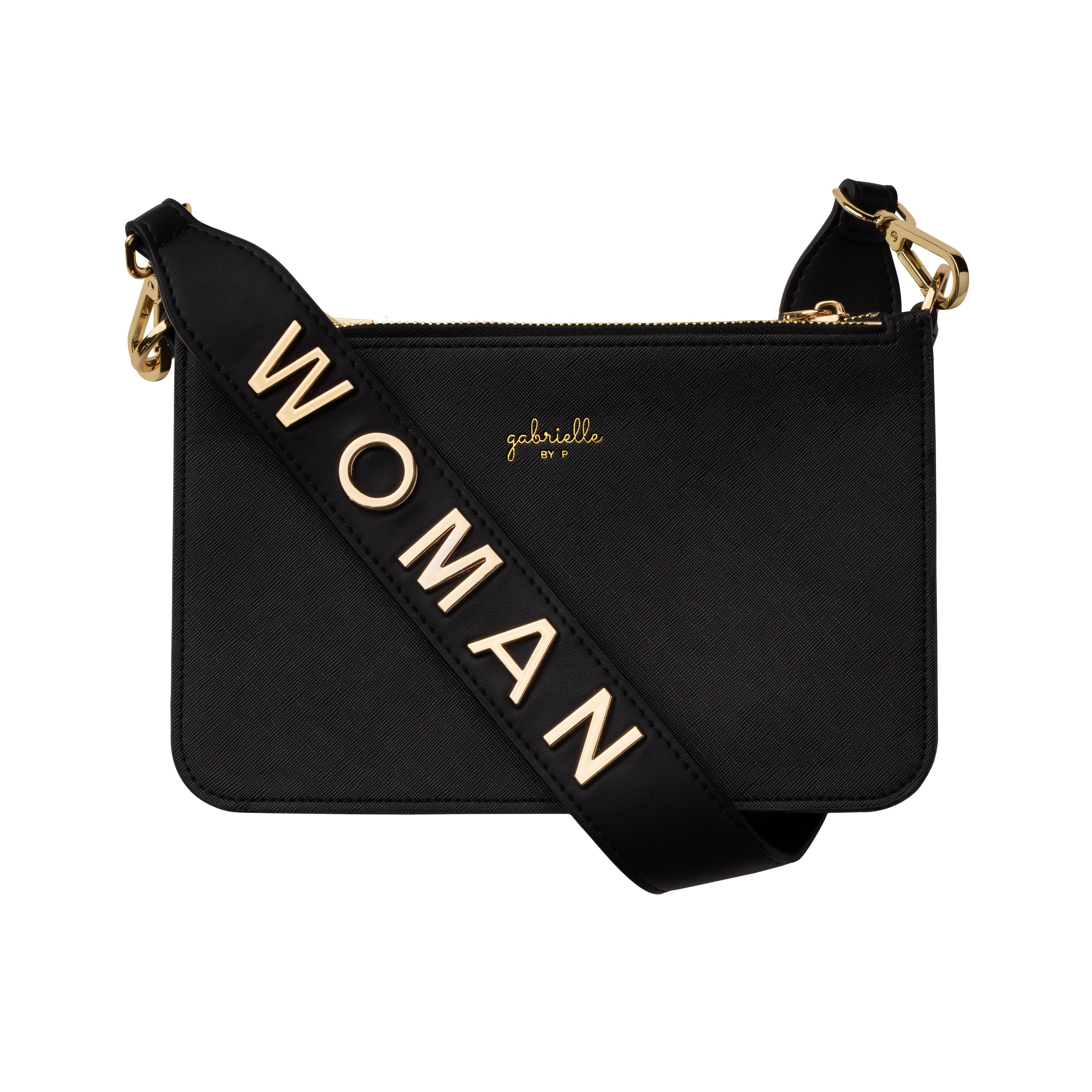 vegan bag gabrielle by p black with shoulder strap woman golden letters