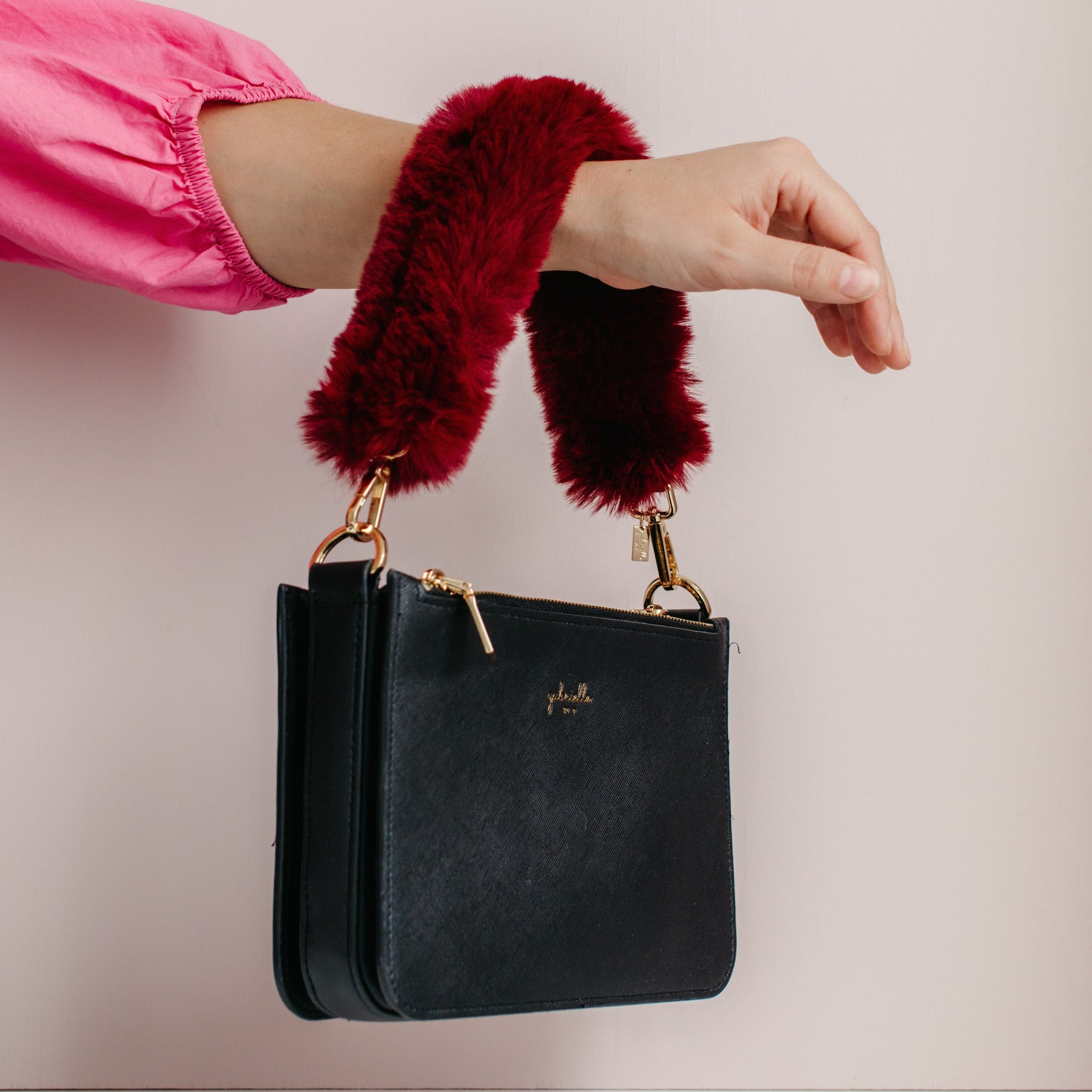 Top-Handle Faux Fur Bag Strap