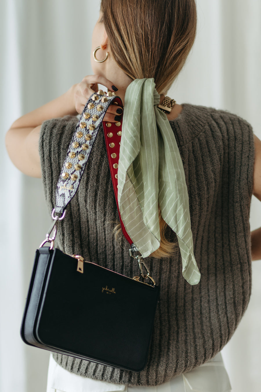 Grey Snakeskin Gold Rivets "Shoulder Strap"