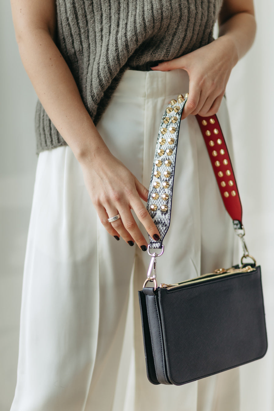 Studded Grey Snakeskin Gold