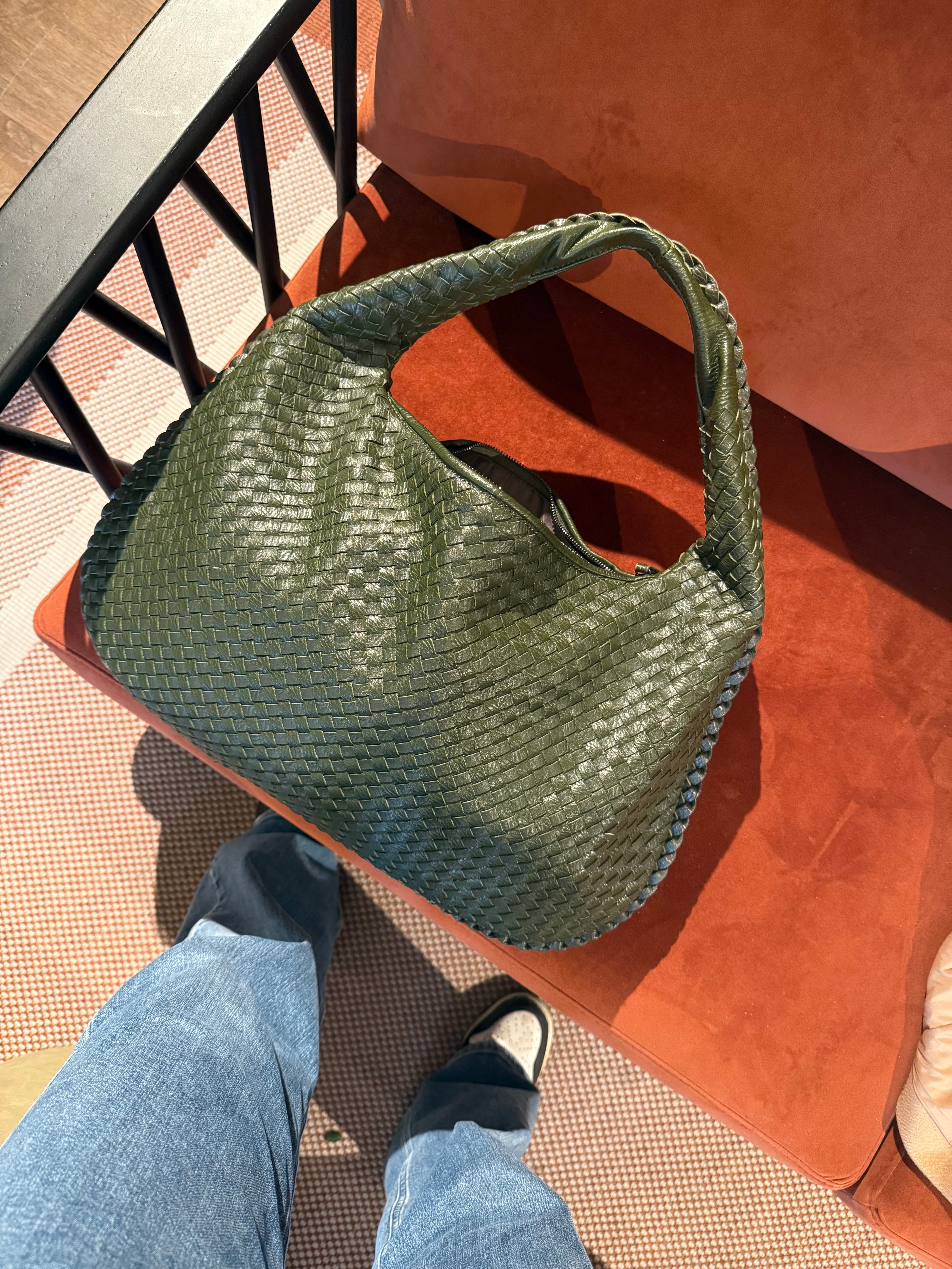 Dark Green Luna Braided Tote Bag
