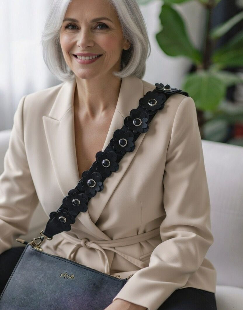 Black Blossom Bag Strap "Regular Length"