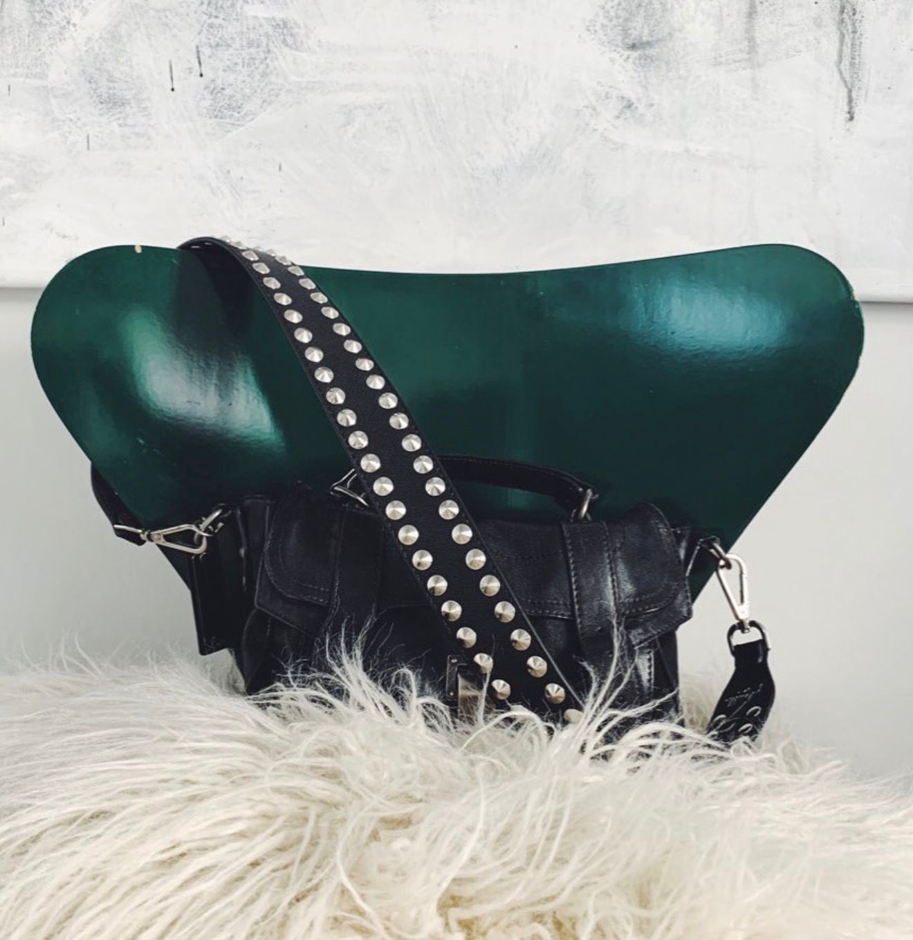 Black Double Stud Strap Silver "Regular Length"