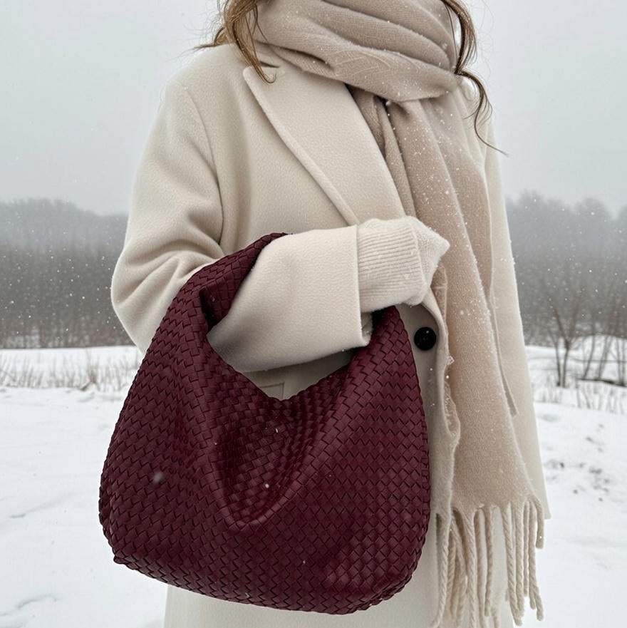 Burgundy Luna Braided Tote Bag