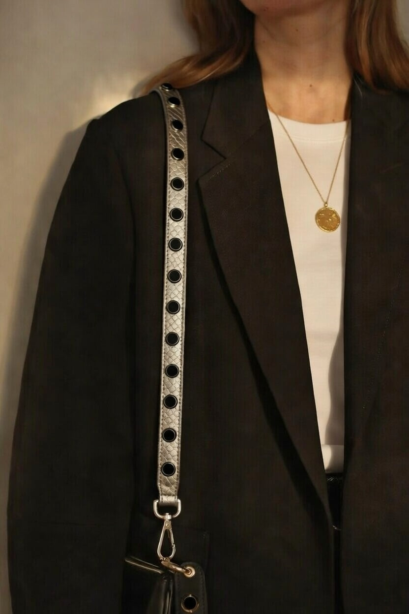 Silver Thin Studded Strap Gold