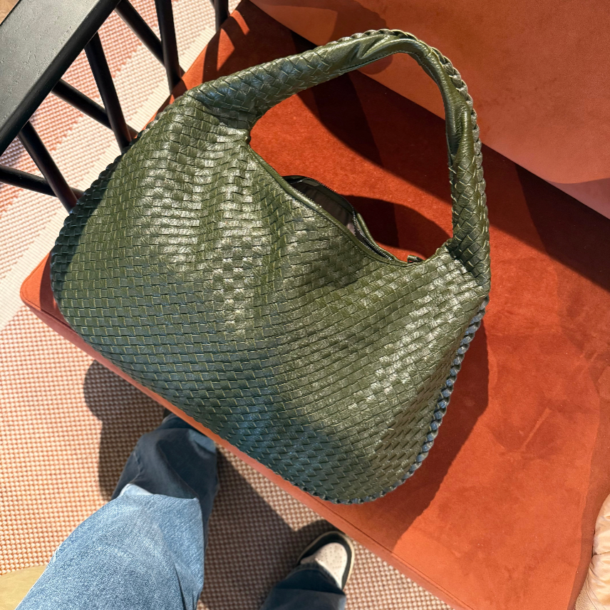 Dark Green Luna Braided Tote Bag