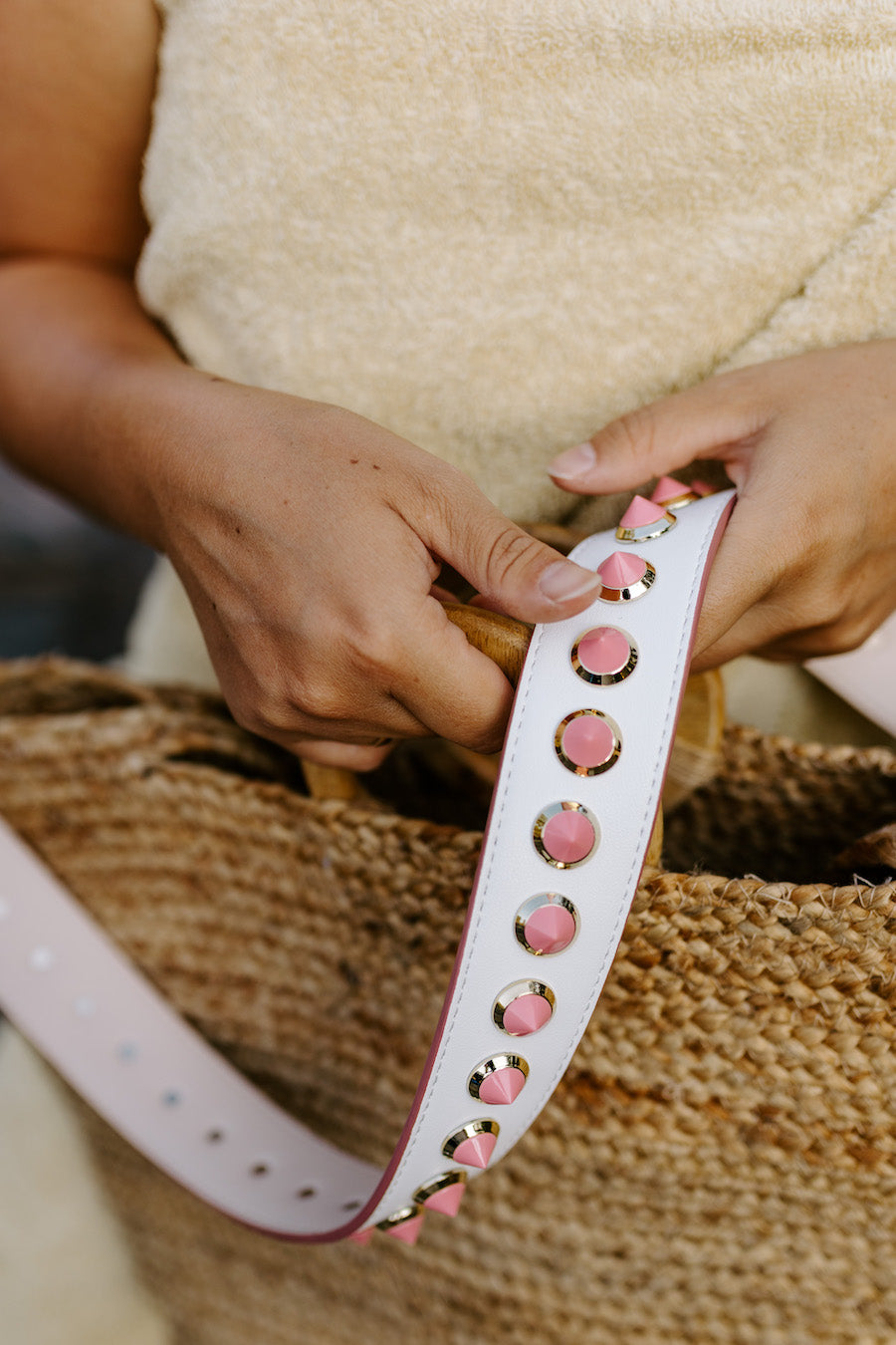 Rose Studded White Bag Strap