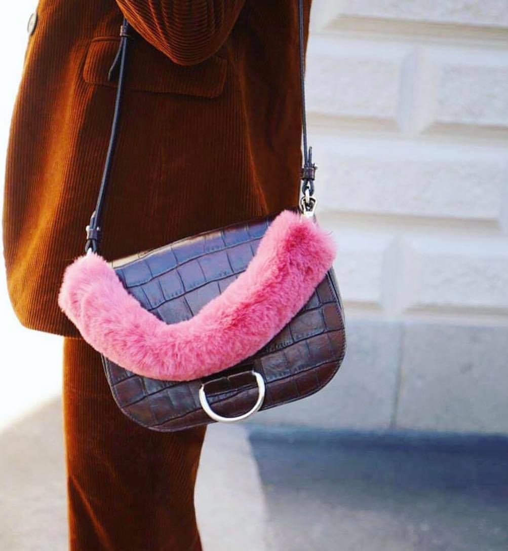 Top-Handle Faux Fur Bag Strap