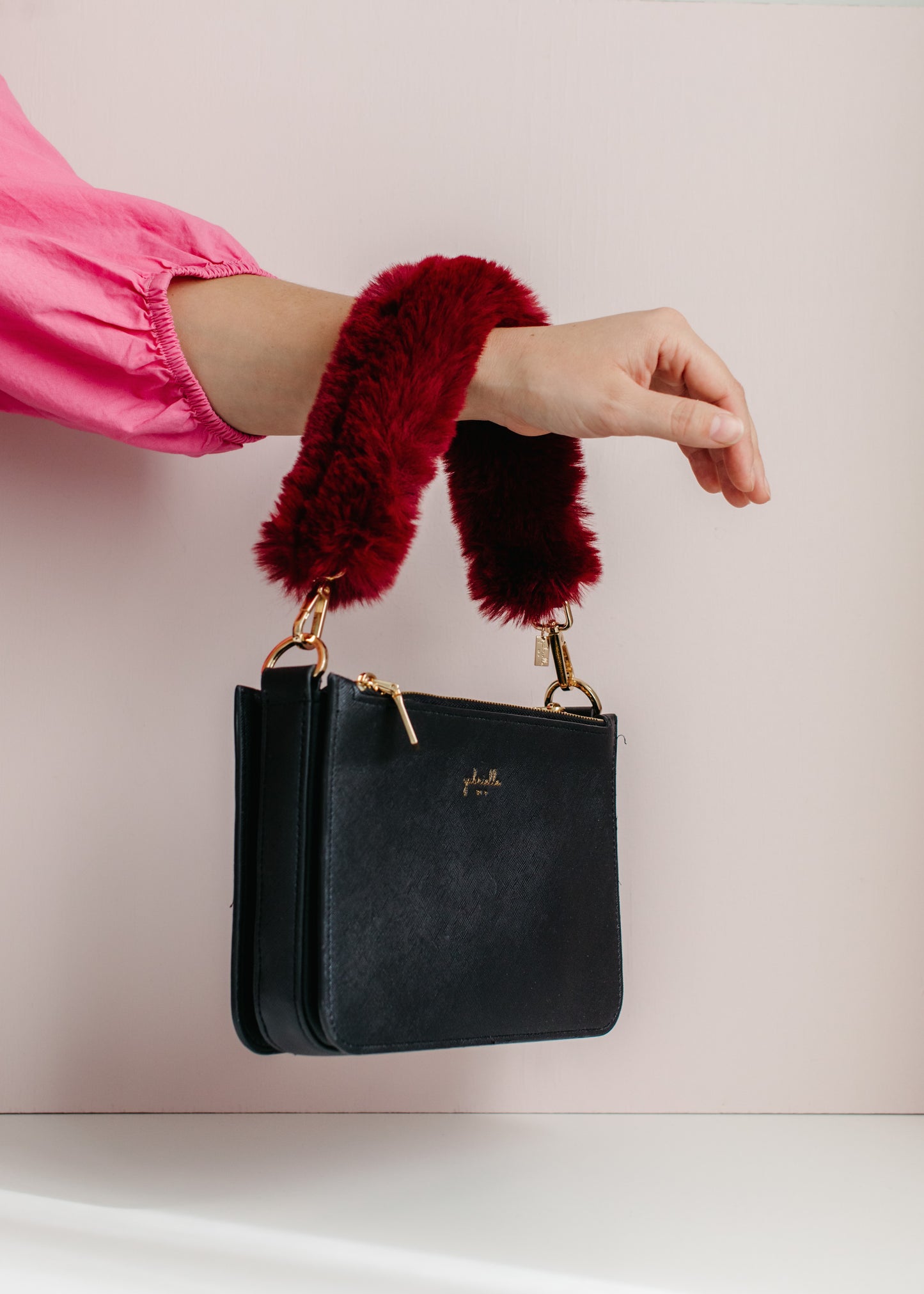 Top-Handle Faux Fur Bag Strap