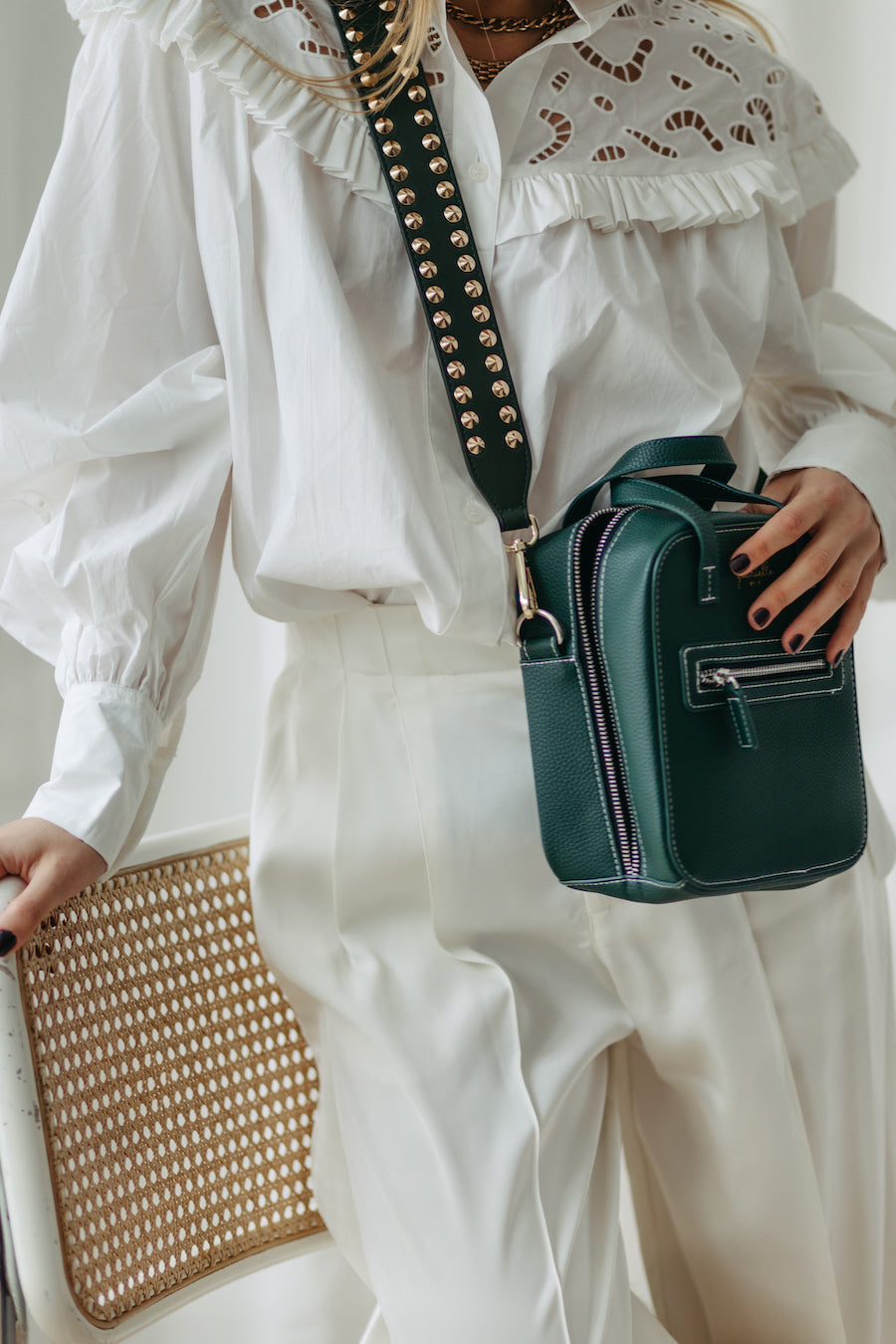 Green Double Stud Strap Gold "Regular Length"